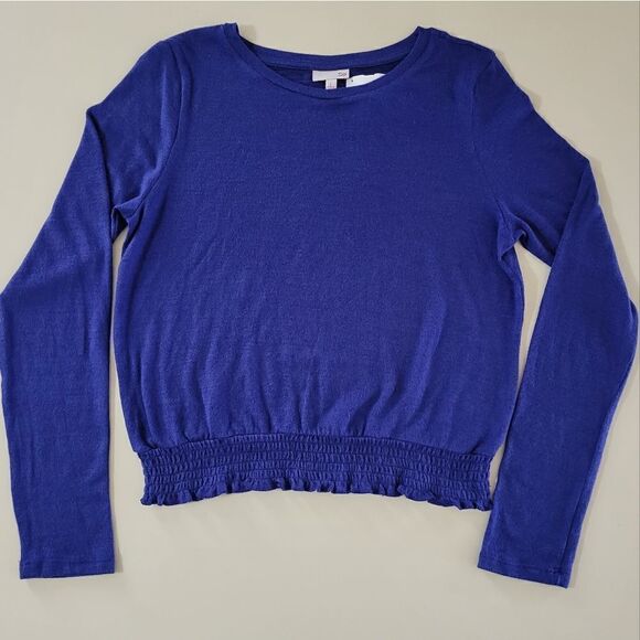 SO Women's Julien Blue Super Cozy Double Brushed Smocked Tee Shirt - Picture 1 of 10